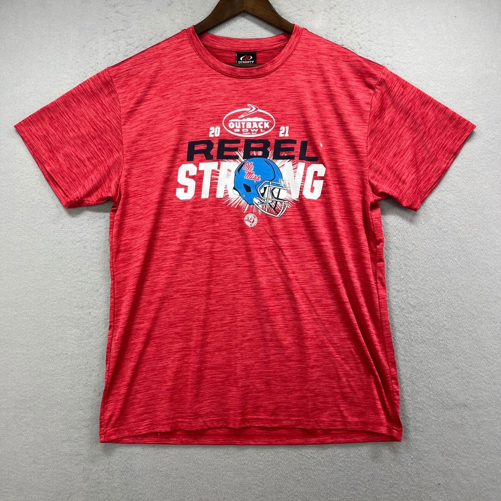 Ole Miss Rebels T-Shirt Mens L Red Heather Performancen Outback Bowl Collegiate